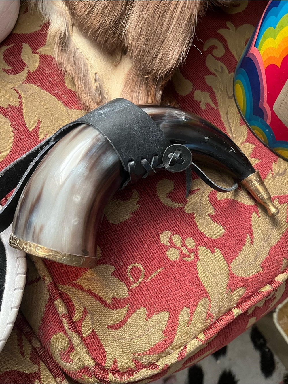 Classic Horn Flask with Leather Strap - Brown/Black